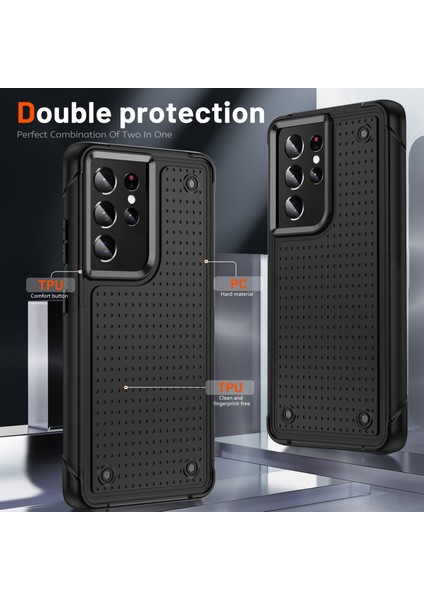 Samsung Galaxy S21 Ultra 5g Için Çift Katmanlı Sert Pc Yumuşak Tpu Telefon Kılıfı - Siyah (Yurt Dışından) modelleri