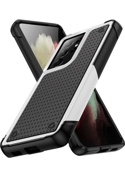 Samsung Galaxy S21 Ultra 5g Için Çift Katmanlı Sert Pc Yumuşak Tpu Telefon Kılıfı - Beyaz - Siyah (Yurt Dışından)