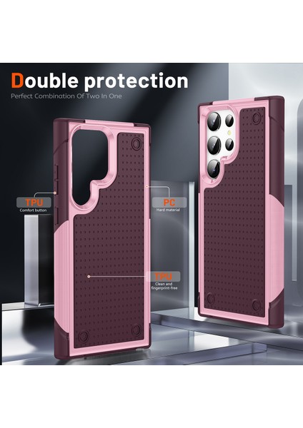 Samsung Galaxy S23 Ultra Için Çift Katmanlı Sert Pc Yumuşak Tpu Telefon Kılıfı - Pembe - Kırmızı (Yurt Dışından) modelleri