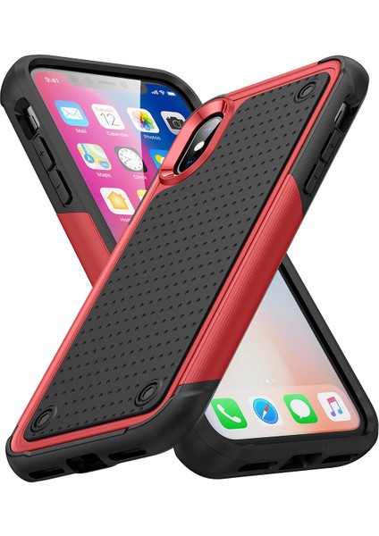 iPhone Xs /iphone x Için Çift Katmanlı Sert Pc Yumuşak Tpu Telefon Kılıfı - Kırmızı - Siyah (Yurt Dışından)