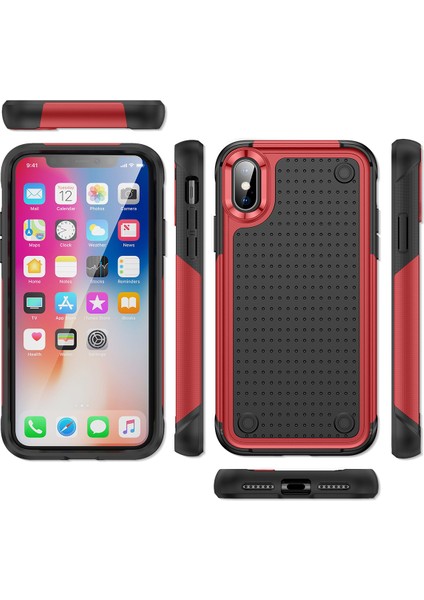 iPhone Xs /iphone x Için Çift Katmanlı Sert Pc Yumuşak Tpu Telefon Kılıfı - Kırmızı - Siyah (Yurt Dışından)