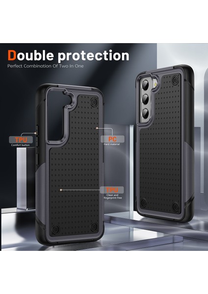 Samsung Galaxy S22+ 5g Için Çift Katmanlı Sert Pc Yumuşak Tpu Telefon Kılıfı - Gri - Siyah (Yurt Dışından)