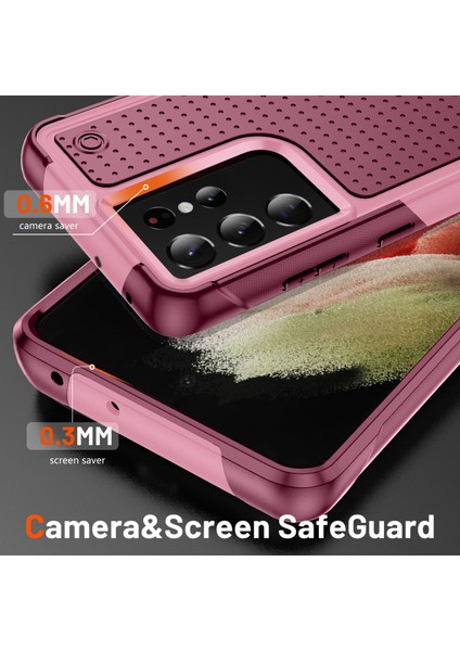 Samsung Galaxy S21 Ultra 5g Için Çift Katmanlı Sert Pc Yumuşak Tpu Telefon Kılıfı - Pembe - Kırmızı (Yurt Dışından) fırsatları