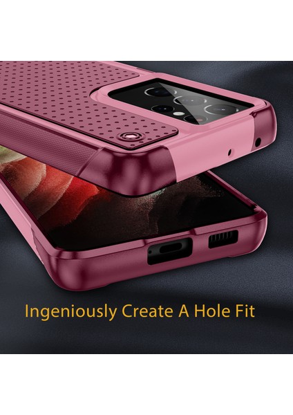 Samsung Galaxy S21 Ultra 5g Için Çift Katmanlı Sert Pc Yumuşak Tpu Telefon Kılıfı - Pembe - Kırmızı (Yurt Dışından) indirimleri