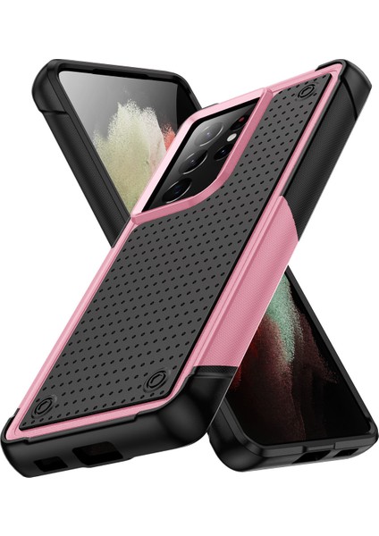 Samsung Galaxy S21 Ultra 5g Için Çift Katmanlı Sert Pc Yumuşak Tpu Telefon Kılıfı - Pembe - Siyah (Yurt Dışından)