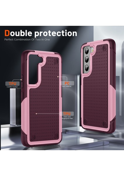 Samsung Galaxy S22+ 5g Için Çift Katmanlı Sert Pc Yumuşak Tpu Telefon Kılıfı - Pembe - Kırmızı (Yurt Dışından)