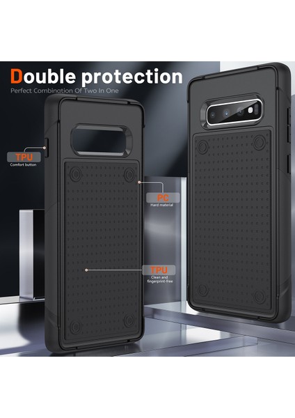 Samsung Galaxy S10 Plus Için Çift Katmanlı Sert Pc Yumuşak Tpu Telefon Kılıfı - Siyah (Yurt Dışından)
