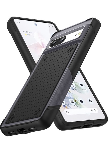 Google Pixel 7 Için Çift Katmanlı Sert Pc Yumuşak Tpu Telefon Kılıfı - Gri - Siyah (Yurt Dışından)