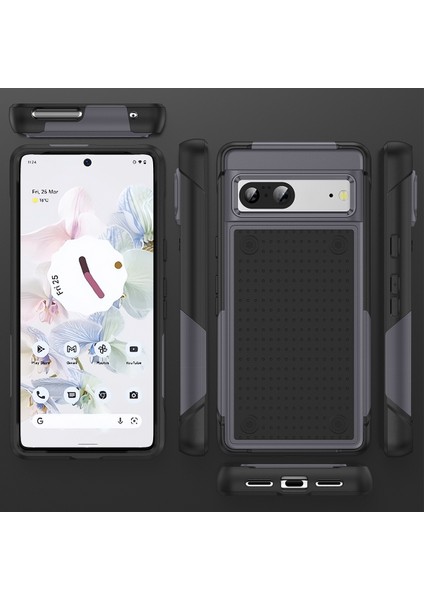Google Pixel 7 Için Çift Katmanlı Sert Pc Yumuşak Tpu Telefon Kılıfı - Gri - Siyah (Yurt Dışından) fiyatları
