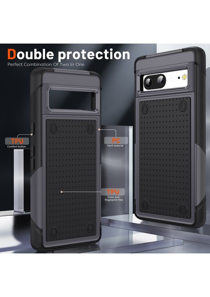 Google Pixel 7 Için Çift Katmanlı Sert Pc Yumuşak Tpu Telefon Kılıfı - Gri - Siyah (Yurt Dışından) modelleri