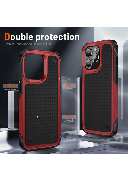 iPhone 14 Pro Için Çift Katmanlı Sert Pc Yumuşak Tpu Telefon Kılıfı - Kırmızı - Siyah (Yurt Dışından) modelleri