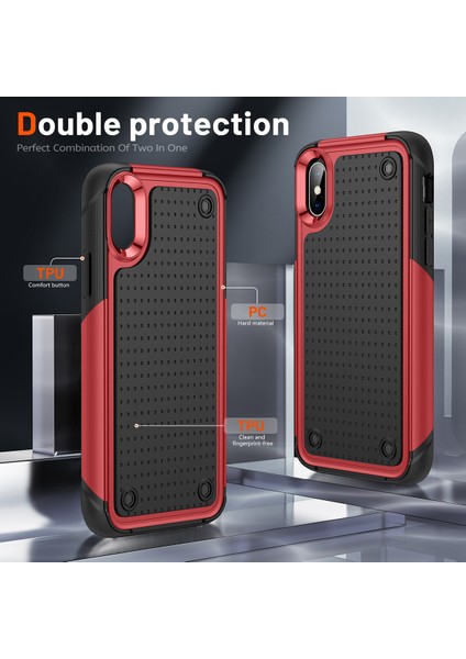 iPhone Xs /iphone x Için Çift Katmanlı Sert Pc Yumuşak Tpu Telefon Kılıfı - Kırmızı - Siyah (Yurt Dışından)