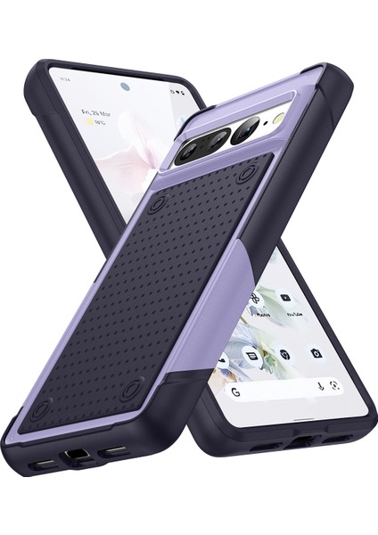 Google Pixel 7 Pro Için Çift Katmanlı Sert Pc Yumuşak Tpu Telefon Kılıfı - Mor - Mavi (Yurt Dışından)
