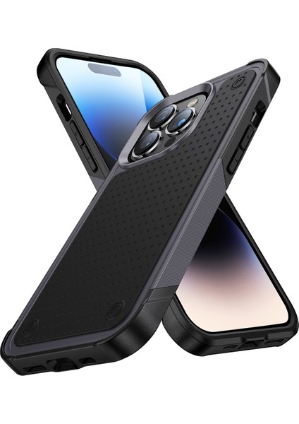 iPhone 14 Pro Max Için Çift Katmanlı Sert Pc Yumuşak Tpu Telefon Kılıfı - Gri - Siyah (Yurt Dışından)