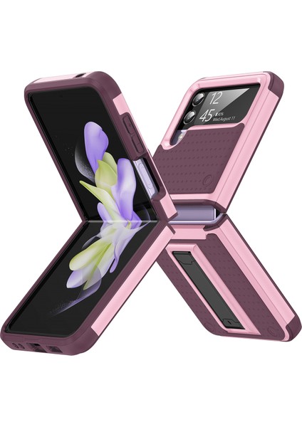 Samsung Galaxy Z Flip 4 5g Için Çift Katmanlı Sert Pc Yumuşak Tpu Telefon Kılıfı - Pembe - Kırmızı (Yurt Dışından)