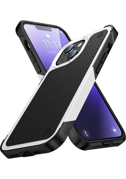 iPhone 14 Plus Için Çift Katmanlı Sert Pc Yumuşak Tpu Telefon Kılıfı - Beyaz - Siyah (Yurt Dışından)