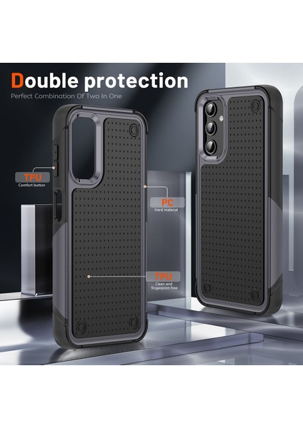 Samsung Galaxy A14 5g Için Çift Katmanlı Sert Pc Yumuşak Tpu Telefon Kılıfı - Gri - Siyah (Yurt Dışından)