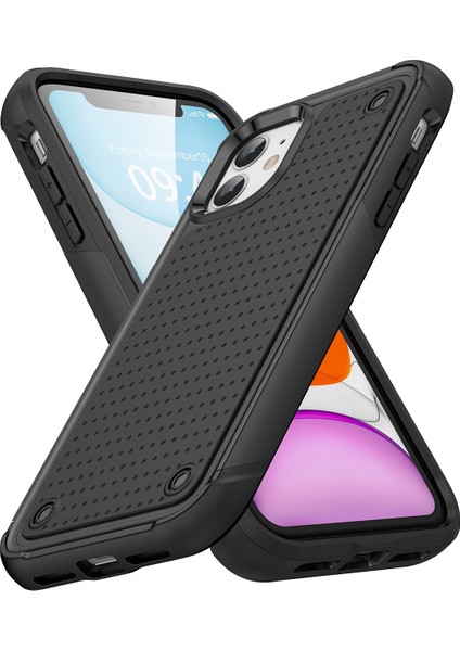 iPhone 12 / 12 Pro Için Çift Katmanlı Sert Pc Yumuşak Tpu Telefon Kılıfı - Siyah (Yurt Dışından)