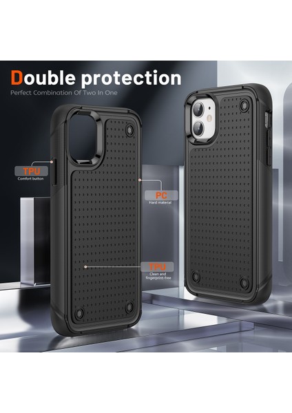 iPhone 12 / 12 Pro Için Çift Katmanlı Sert Pc Yumuşak Tpu Telefon Kılıfı - Siyah (Yurt Dışından) modelleri