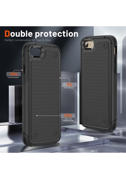 iPhone 8 / 7 / iPhone Se 2020, 2022 Için Çift Katmanlı Sert Pc Yumuşak Tpu Telefon Kılıfı - Siyah (Yurt Dışından)