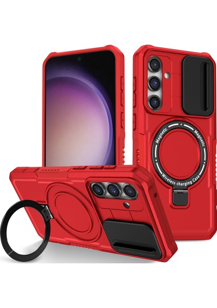 Samsung Galaxy S23 Fe Için Magsafe ile Uyumlu, Manyetik Halkalı Stand Ağır Hizmet Telefon Kılıfı - Kırmızı (Yurt Dışından)