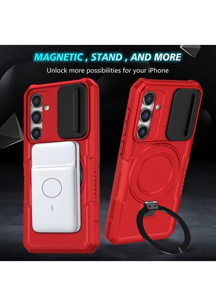 Samsung Galaxy S23 Fe Için Magsafe ile Uyumlu, Manyetik Halkalı Stand Ağır Hizmet Telefon Kılıfı - Kırmızı (Yurt Dışından) fırsatları