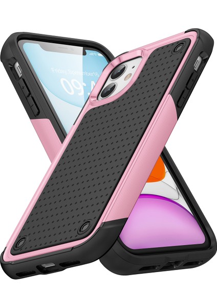 iPhone 12 / 12 Pro Için Çift Katmanlı Sert Pc Yumuşak Tpu Telefon Kılıfı - Pembe - Siyah (Yurt Dışından)