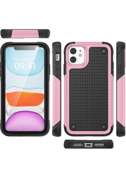 iPhone 12 / 12 Pro Için Çift Katmanlı Sert Pc Yumuşak Tpu Telefon Kılıfı - Pembe - Siyah (Yurt Dışından) fiyatları