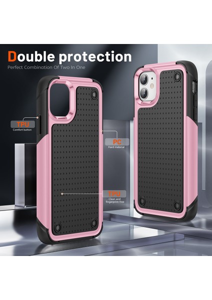 iPhone 12 / 12 Pro Için Çift Katmanlı Sert Pc Yumuşak Tpu Telefon Kılıfı - Pembe - Siyah (Yurt Dışından) modelleri