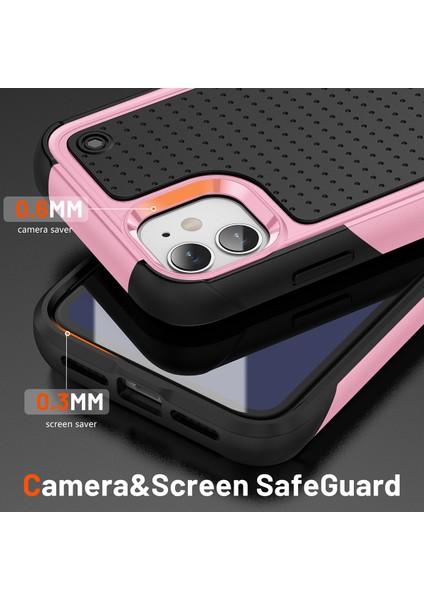 iPhone 12 / 12 Pro Için Çift Katmanlı Sert Pc Yumuşak Tpu Telefon Kılıfı - Pembe - Siyah (Yurt Dışından) fırsatları