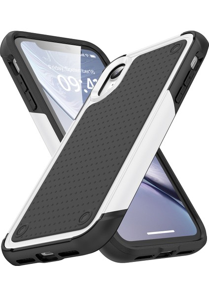 iPhone Xr Için Çift Katmanlı Sert Pc Yumuşak Tpu Telefon Kılıfı - Beyaz - Siyah (Yurt Dışından)