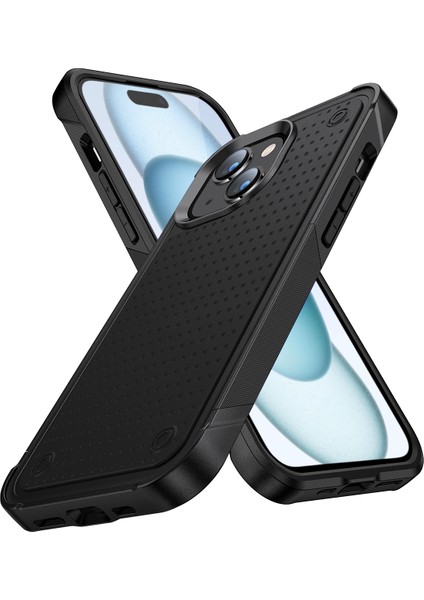 iPhone 15 Için Çift Katmanlı Sert Pc Yumuşak Tpu Telefon Kılıfı - Siyah (Yurt Dışından)