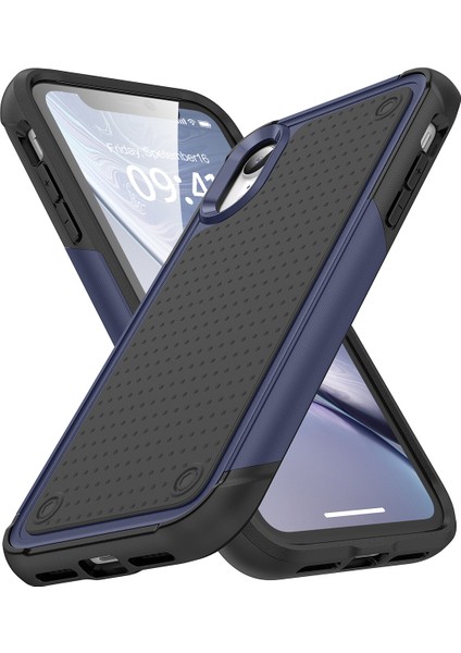 iPhone Xr Için Çift Katmanlı Sert Pc Yumuşak Tpu Telefon Kılıfı - Mavi - Siyah (Yurt Dışından)
