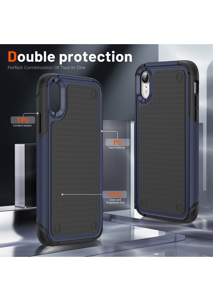 iPhone Xr Için Çift Katmanlı Sert Pc Yumuşak Tpu Telefon Kılıfı - Mavi - Siyah (Yurt Dışından) modelleri
