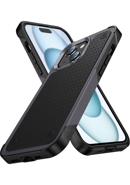 iPhone 15 Plus Için Çift Katmanlı Sert Pc Yumuşak Tpu Telefon Kılıfı - Gri - Siyah (Yurt Dışından)