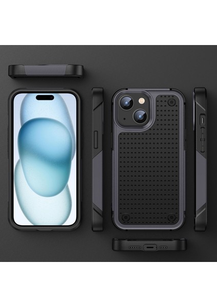 iPhone 15 Plus Için Çift Katmanlı Sert Pc Yumuşak Tpu Telefon Kılıfı - Gri - Siyah (Yurt Dışından)