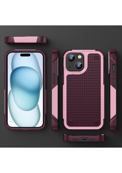 iPhone 15 Plus Için Çift Katmanlı Sert Pc Yumuşak Tpu Telefon Kılıfı - Pembe - Kırmızı (Yurt Dışından) indirimleri