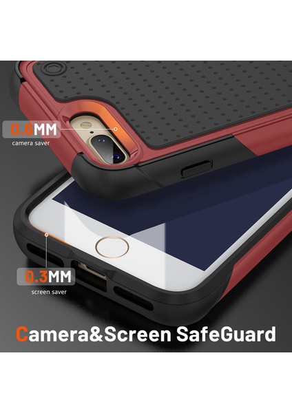 iPhone 8 Plus / 7 Plus Için Çift Katmanlı Sert Pc Yumuşak Tpu Telefon Kılıfı - Kırmızı - Siyah (Yurt Dışından) fırsatları