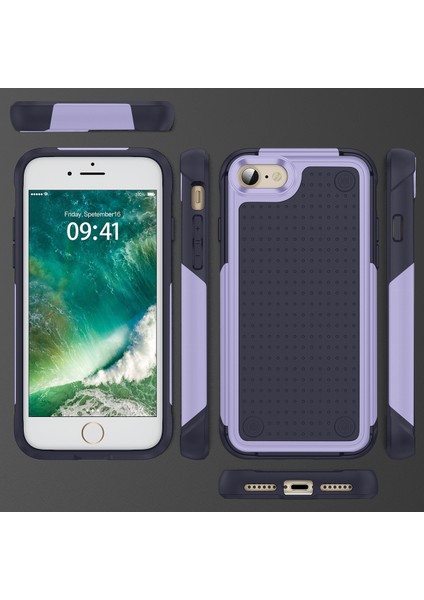 iPhone 8 / 7 / iPhone Se 2020, 2022 Için Çift Katmanlı Sert Pc Yumuşak Tpu Telefon Kılıfı - Mor - Mavi (Yurt Dışından)