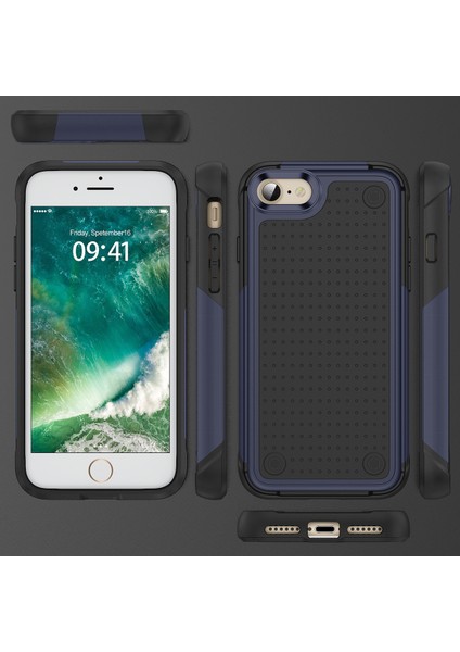 iPhone 8 / 7 / iPhone Se 2020, 2022 Için Çift Katmanlı Sert Pc Yumuşak Tpu Telefon Kılıfı - Mavi - Siyah (Yurt Dışından)