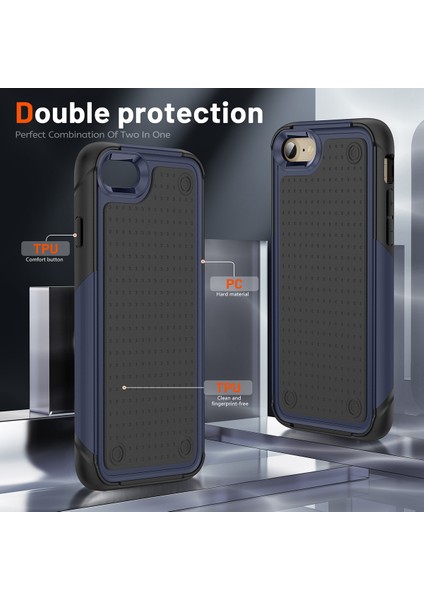 iPhone 8 / 7 / iPhone Se 2020, 2022 Için Çift Katmanlı Sert Pc Yumuşak Tpu Telefon Kılıfı - Mavi - Siyah (Yurt Dışından)