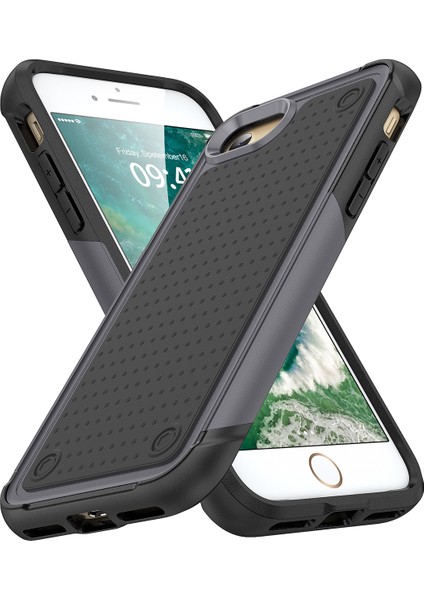 iPhone 8 / 7 / iPhone Se 2020, 2022 Için Çift Katmanlı Sert Pc Yumuşak Tpu Telefon Kılıfı - Gri - Siyah (Yurt Dışından)