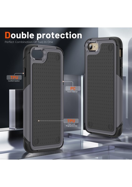 iPhone 8 / 7 / iPhone Se 2020, 2022 Için Çift Katmanlı Sert Pc Yumuşak Tpu Telefon Kılıfı - Gri - Siyah (Yurt Dışından)