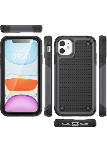 iPhone 12 / 12 Pro Için Çift Katmanlı Sert Pc Yumuşak Tpu Telefon Kılıfı - Gri - Siyah (Yurt Dışından) fiyatları