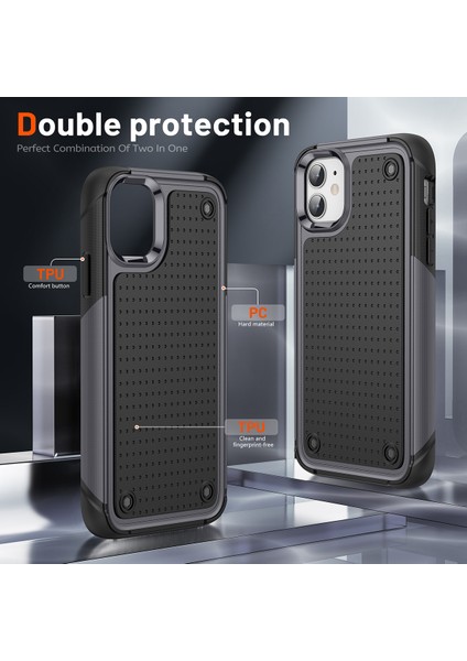 iPhone 12 / 12 Pro Için Çift Katmanlı Sert Pc Yumuşak Tpu Telefon Kılıfı - Gri - Siyah (Yurt Dışından) modelleri