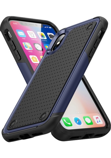 iPhone Xs /iphone x Için Çift Katmanlı Sert Pc Yumuşak Tpu Telefon Kılıfı - Mavi - Siyah (Yurt Dışından)