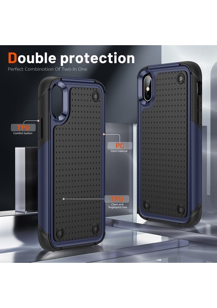iPhone Xs /iphone x Için Çift Katmanlı Sert Pc Yumuşak Tpu Telefon Kılıfı - Mavi - Siyah (Yurt Dışından)