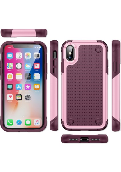 iPhone Xs /iphone x Için Çift Katmanlı Sert Pc Yumuşak Tpu Telefon Kılıfı - Pembe - Kırmızı (Yurt Dışından)