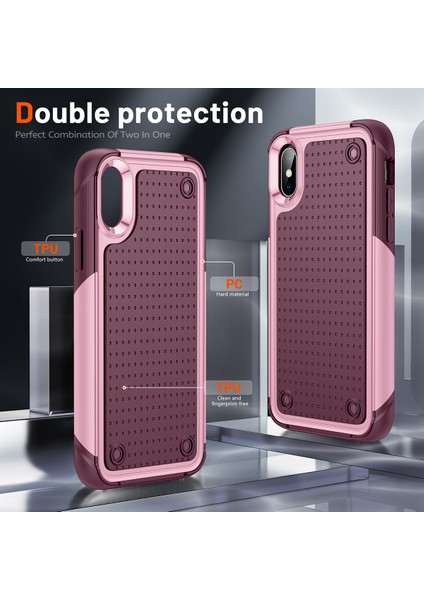 iPhone Xs /iphone x Için Çift Katmanlı Sert Pc Yumuşak Tpu Telefon Kılıfı - Pembe - Kırmızı (Yurt Dışından)