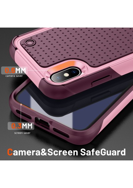 iPhone Xs /iphone x Için Çift Katmanlı Sert Pc Yumuşak Tpu Telefon Kılıfı - Pembe - Kırmızı (Yurt Dışından)